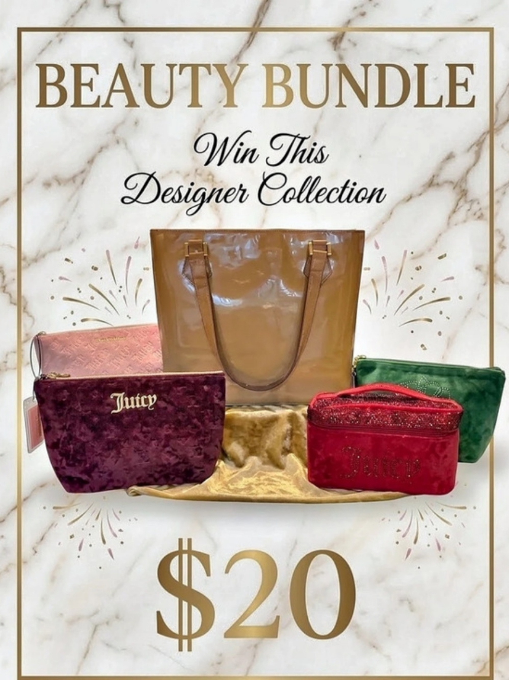 Juicy Couture Beauty Bundle Cosmetic Bags in Brown & Pink